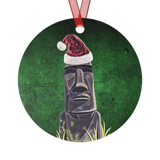 Holiday Moai Easter Island Statue in Santa Hat Ornaments