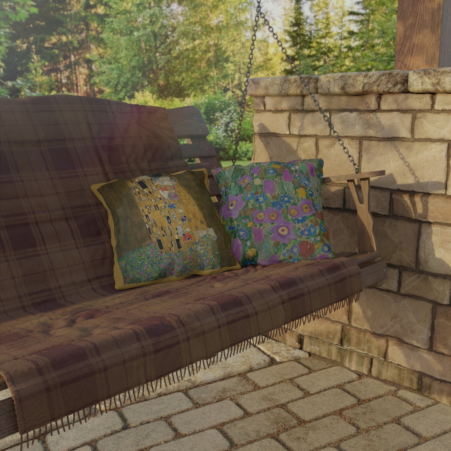 Klimt Kiss Outdoor Pillows