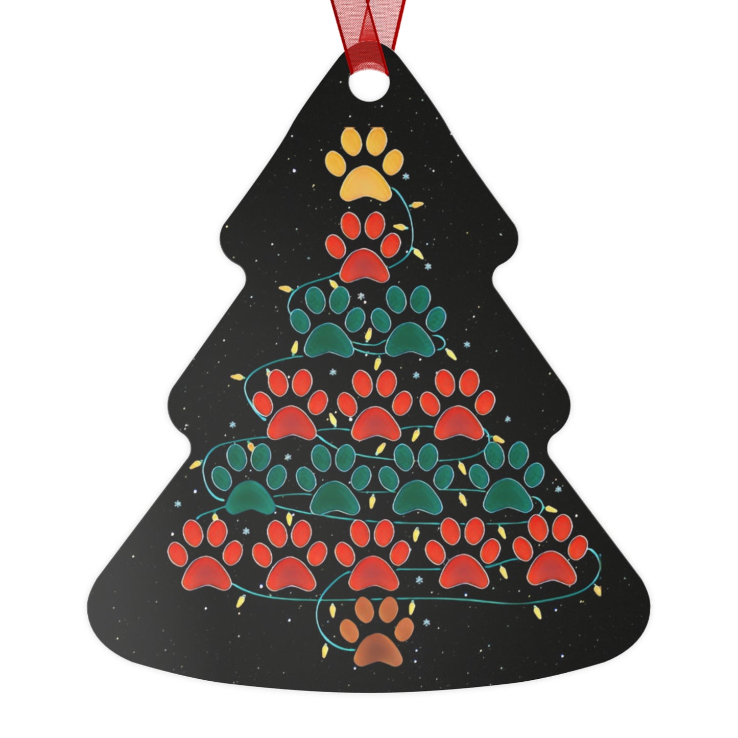Paw Print Christmas Tree Metal Ornaments