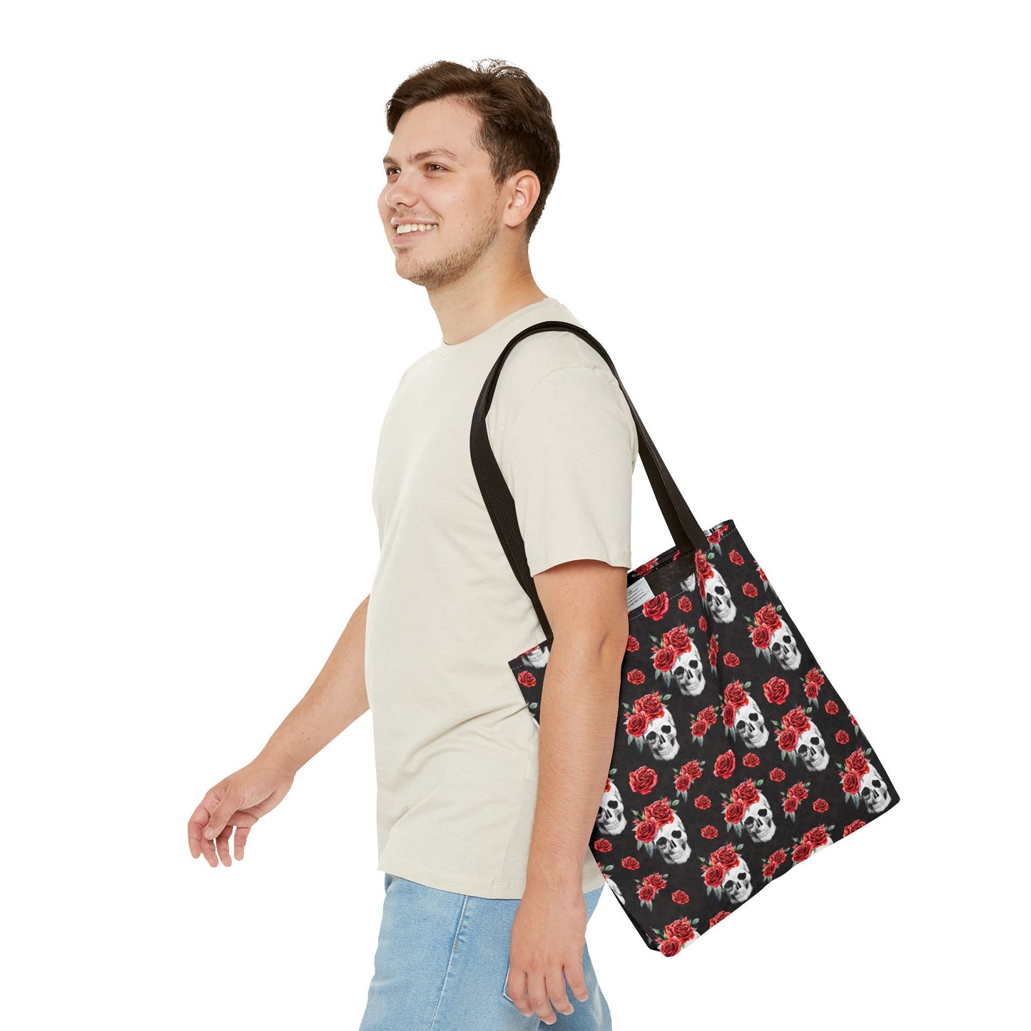 Red Rose and Skull Damask Tote Bag