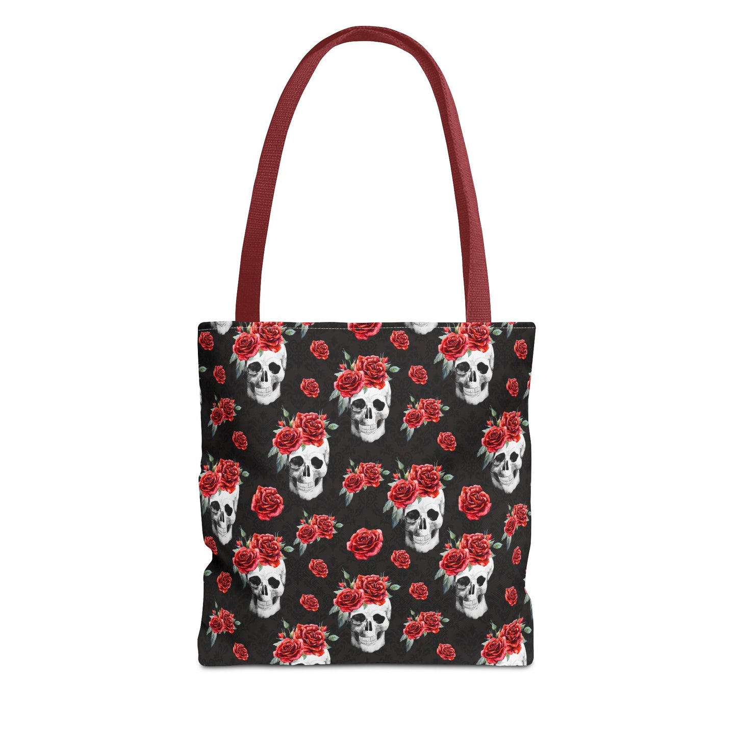 Red Rose and Skull Damask Tote Bag