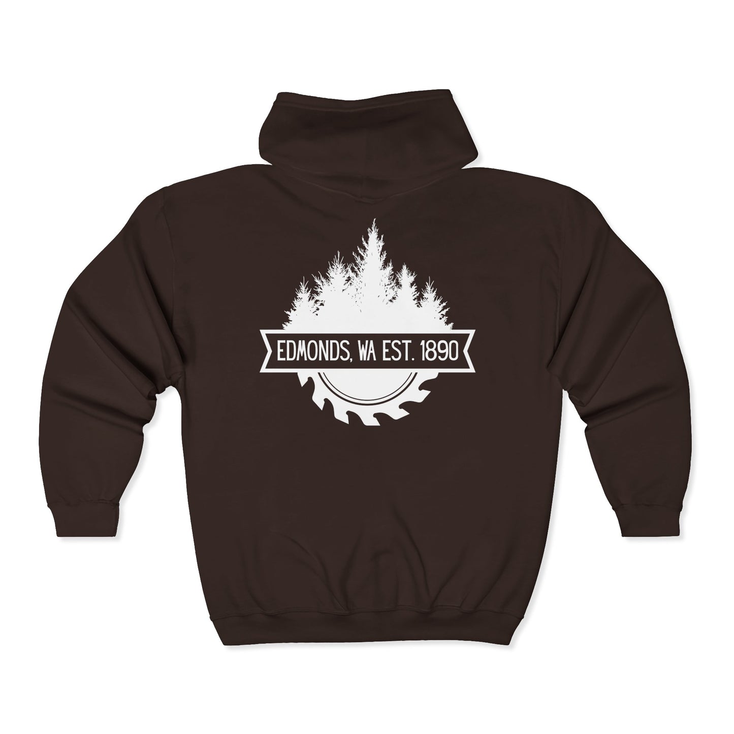 Edmonds WA Est. 1890 Trees and Saw Three-Panel Fleece Hoodie