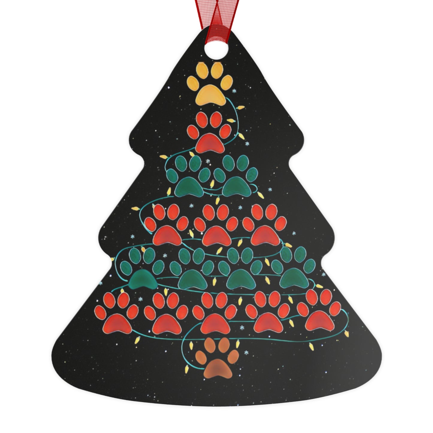 Paw Print Christmas Tree Metal Ornaments