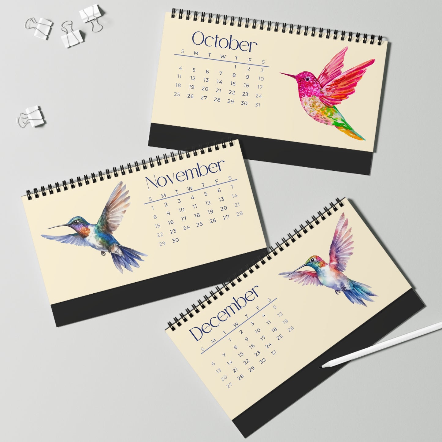 Watercolor Hummingbirds of 2026 Desktop Calendar