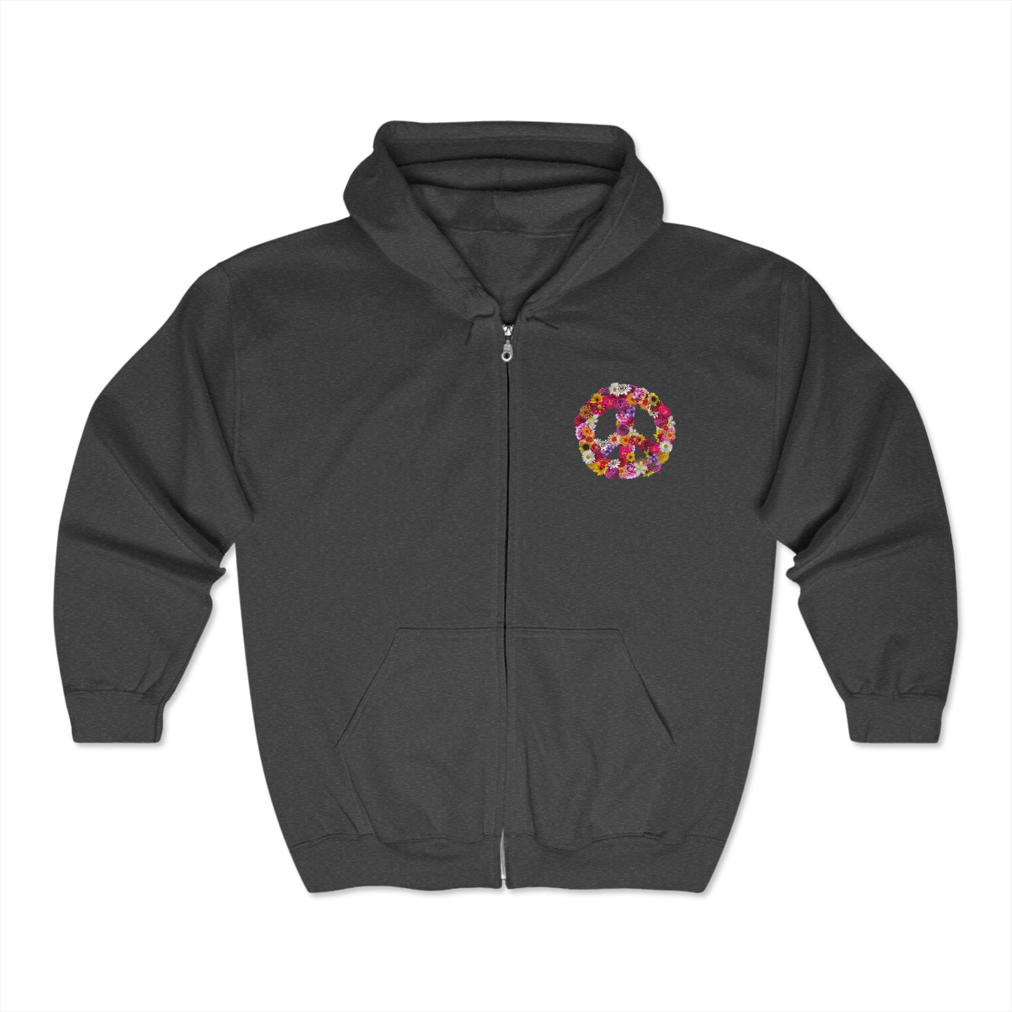 Flowery Peace Sign Premium Full Zip Hoodie