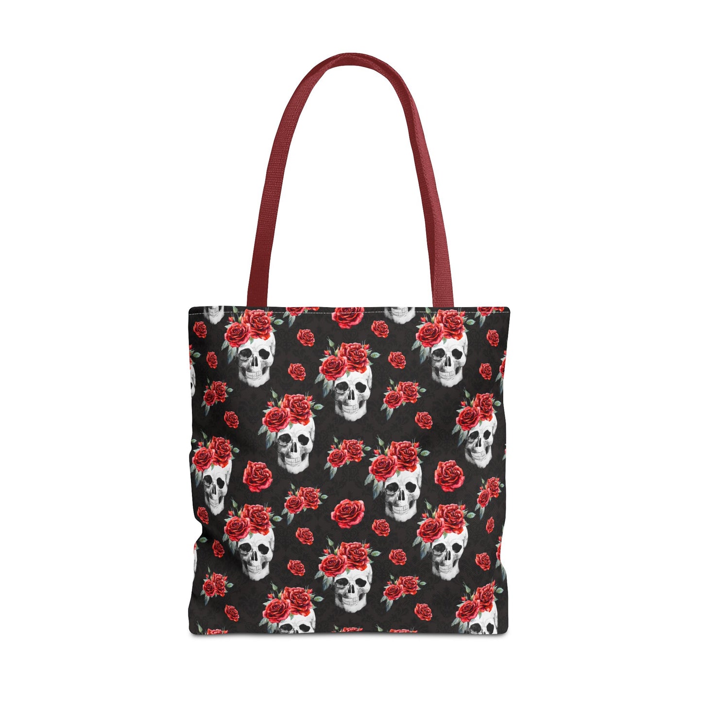 Red Rose and Skull Damask Tote Bag