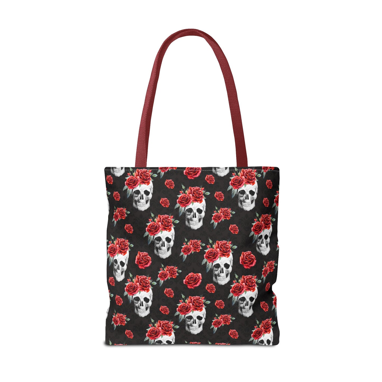 Red Rose and Skull Damask Tote Bag