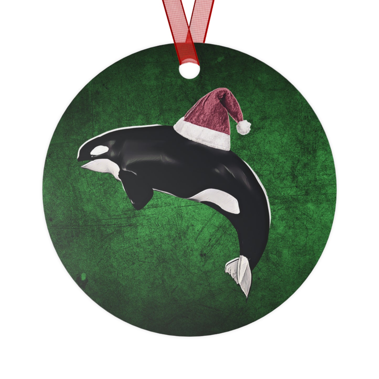 Holiday Orca (Killer Whale) with Santa Hat Metal Ornaments