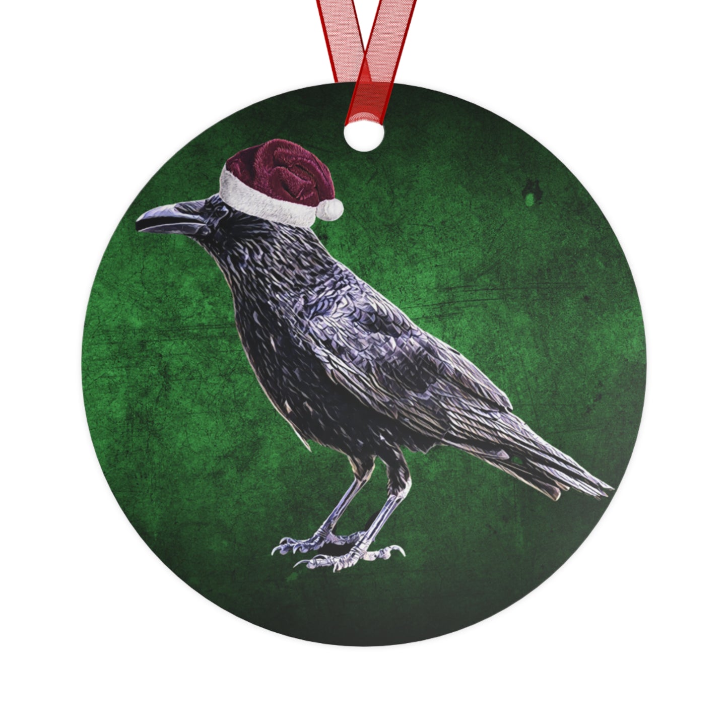 Holiday Raven with Santa Hat Metal Ornaments