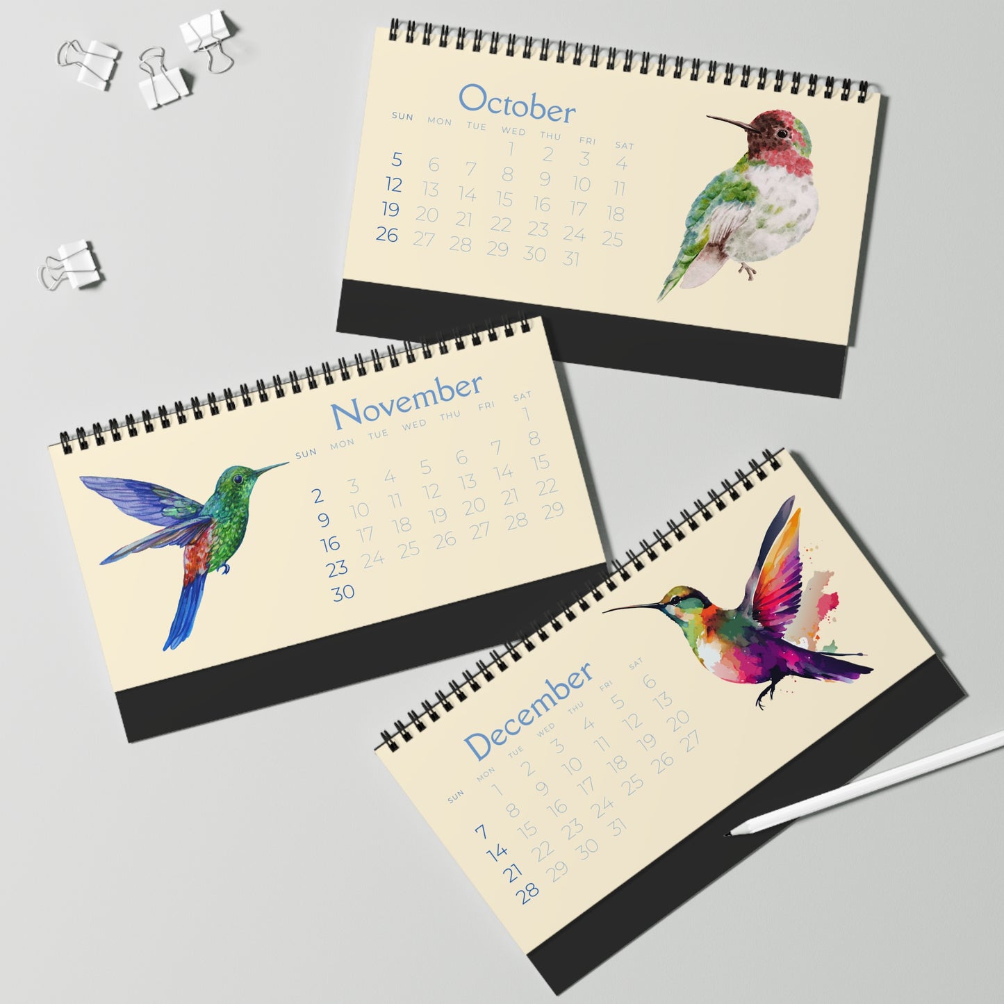 Watercolor Hummingbirds of 2025 Desktop Calendar