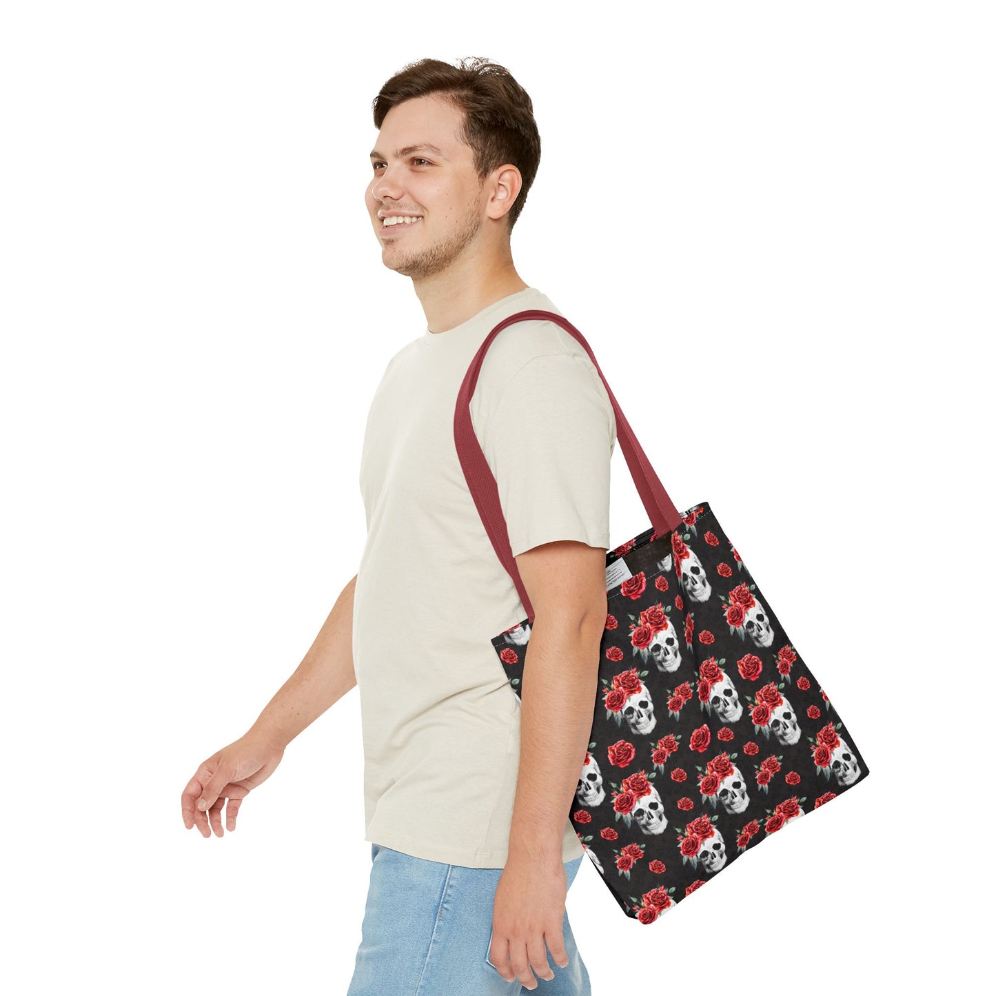 Red Rose and Skull Damask Tote Bag