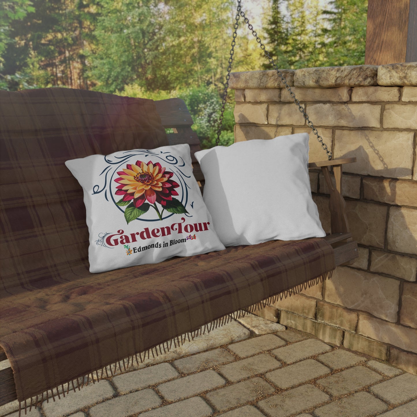 Edmonds in Bloom Garden Tour 2026 Outdoor Pillows (Scrolls)