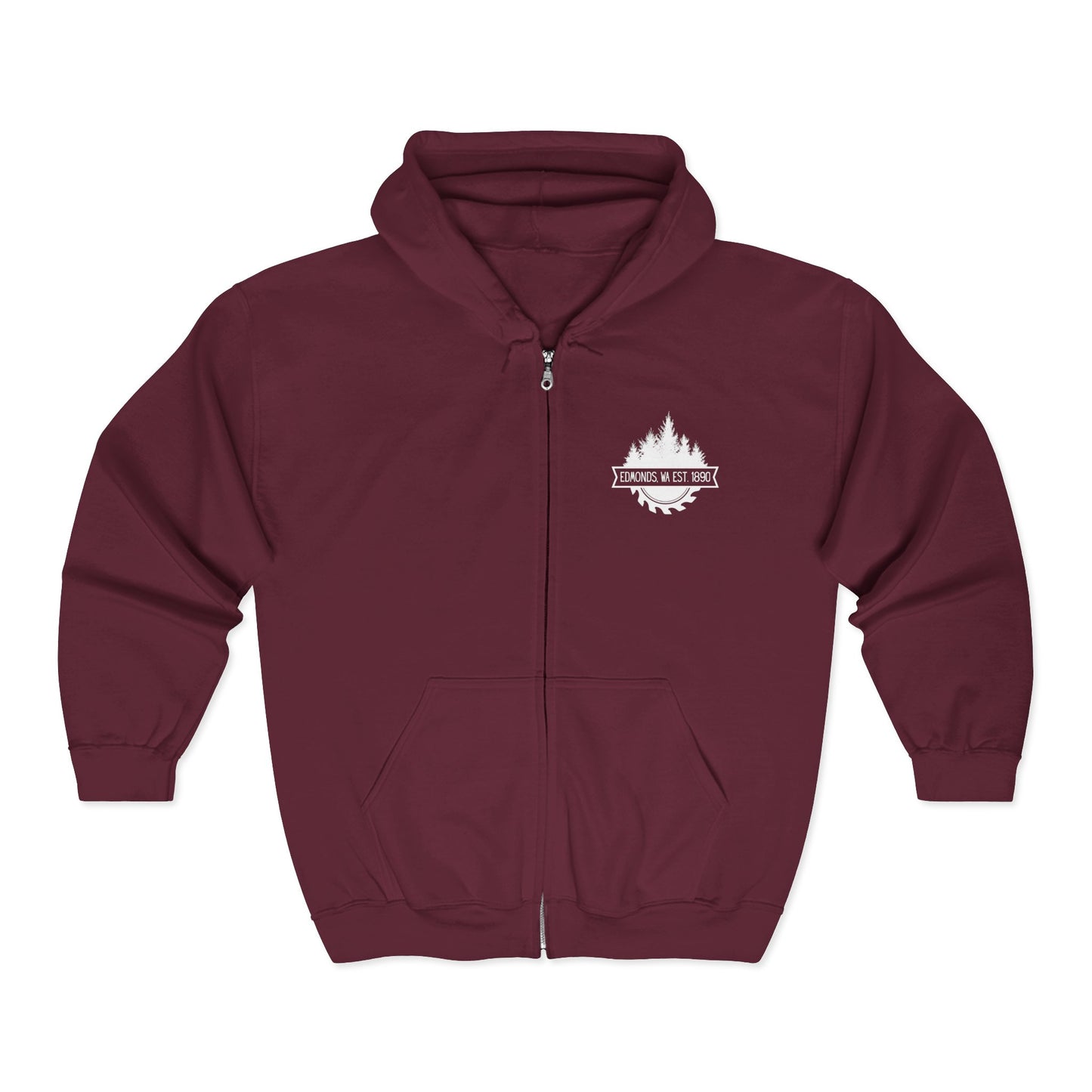 Edmonds WA Est. 1890 Trees and Saw Three-Panel Fleece Hoodie