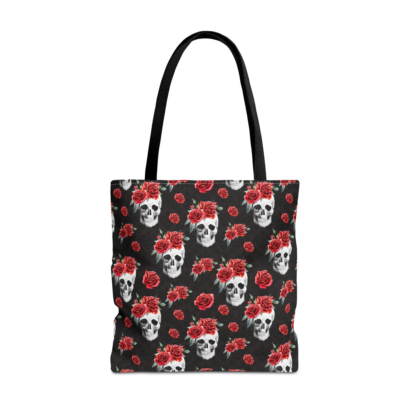 Red Rose and Skull Damask Tote Bag