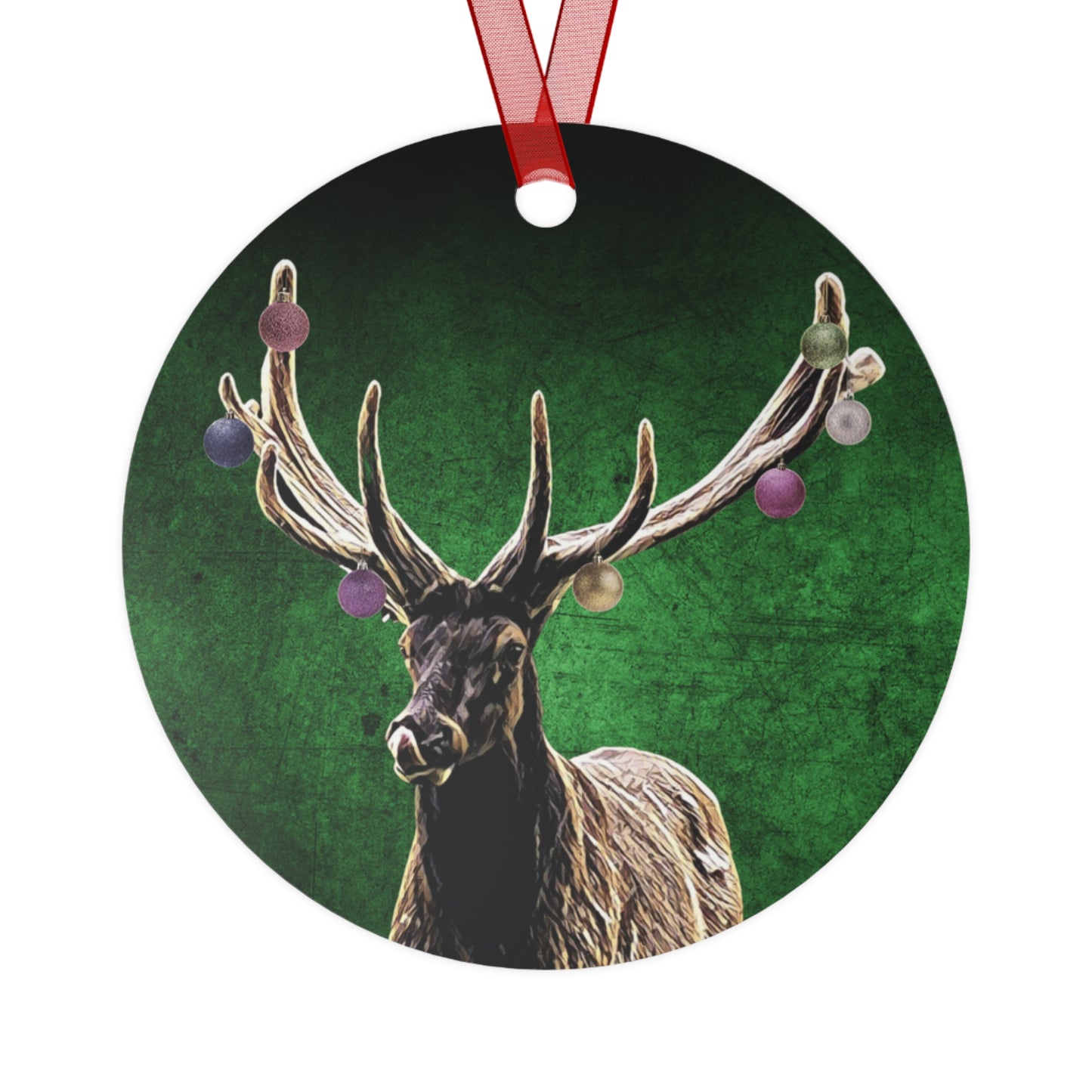 Holiday Elk with Holiday Balls Metal Ornaments
