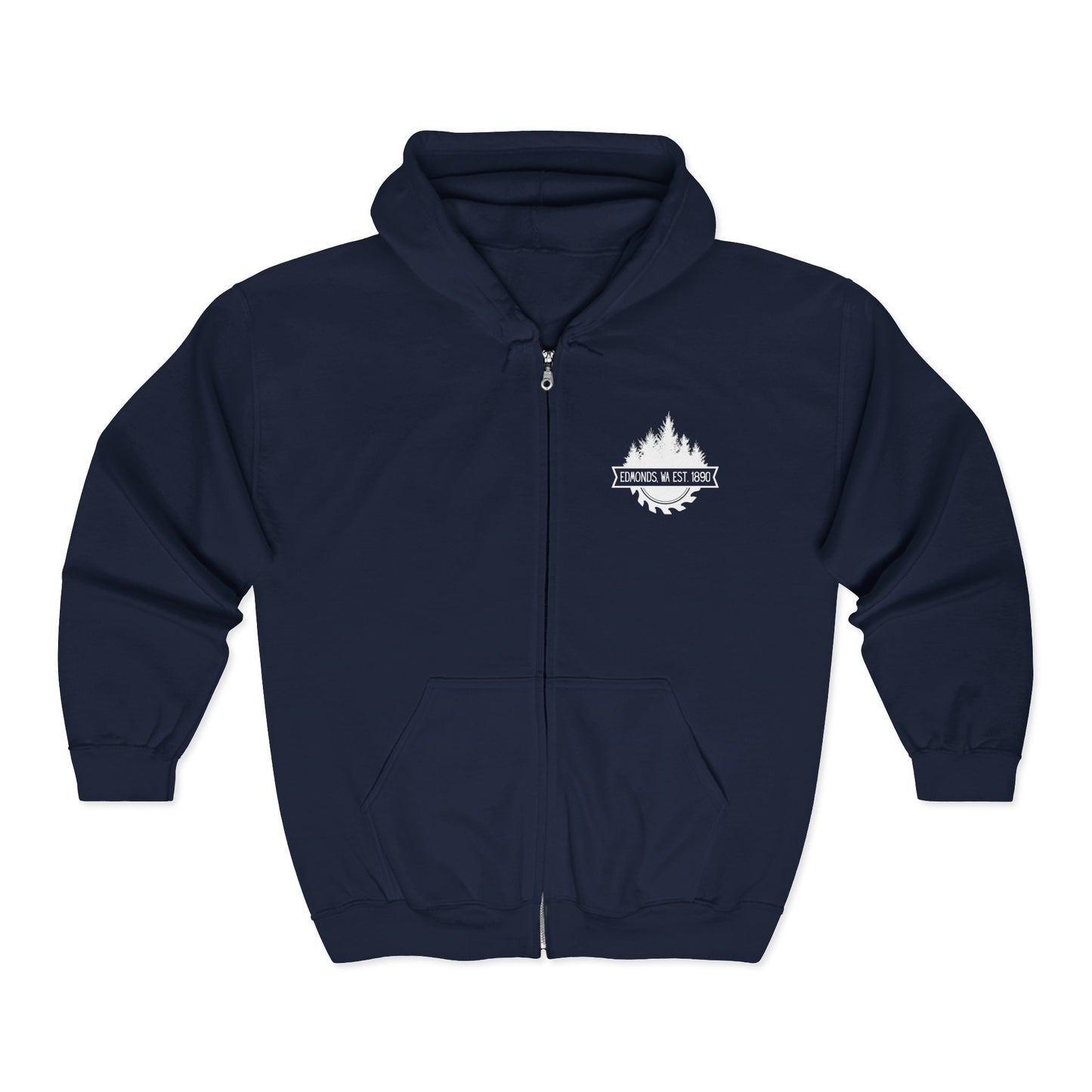 Edmonds WA Est. 1890 Trees and Saw Three-Panel Fleece Hoodie