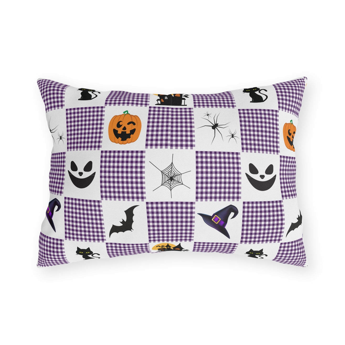 Halloween Purple Checked Outdoor Pillows