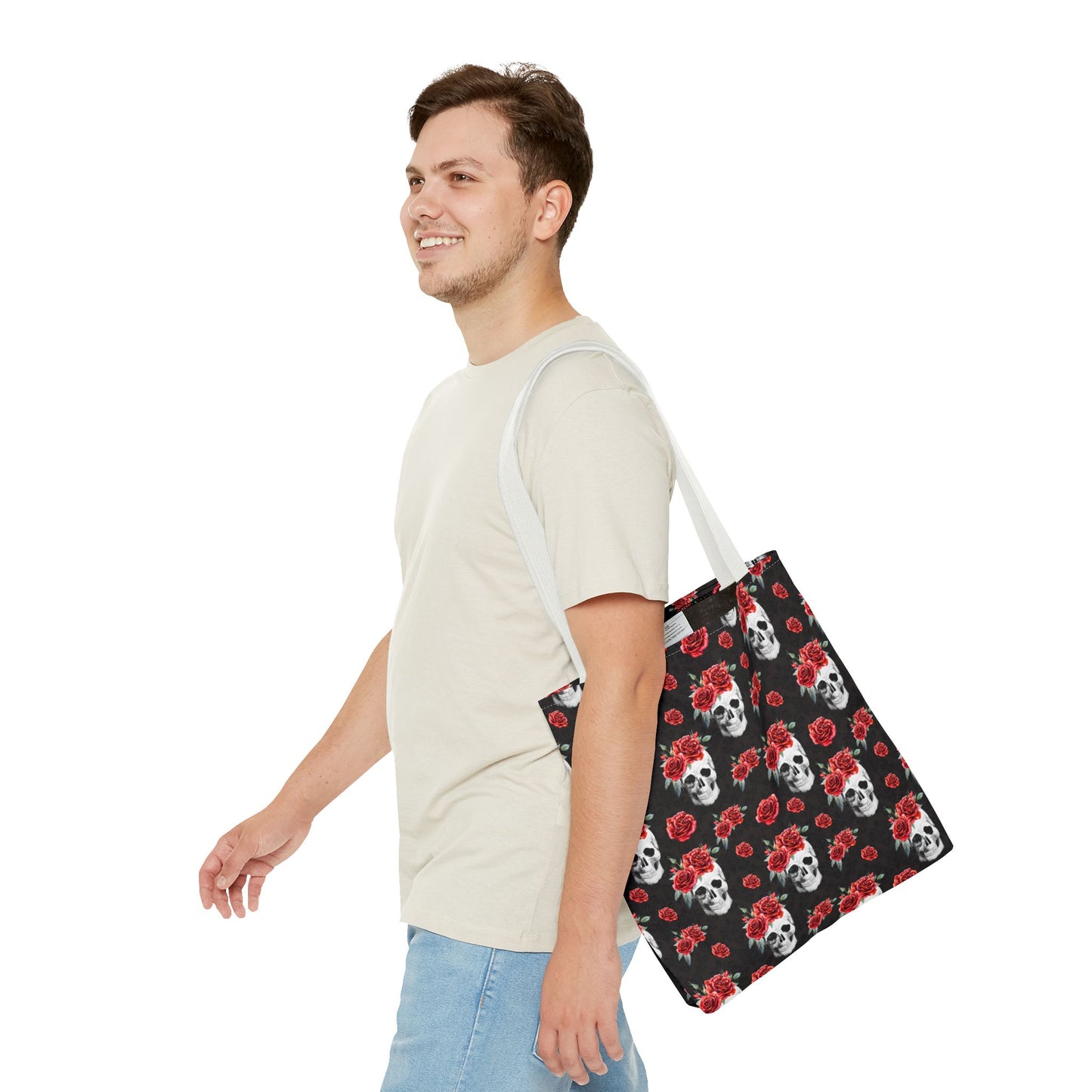 Red Rose and Skull Damask Tote Bag