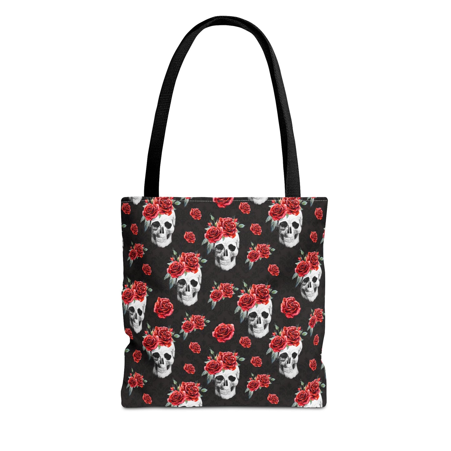 Red Rose and Skull Damask Tote Bag