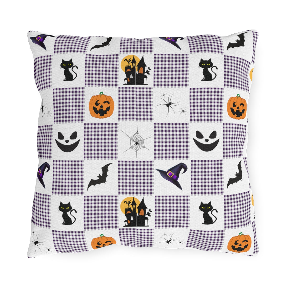 Halloween Purple Checked Outdoor Pillows