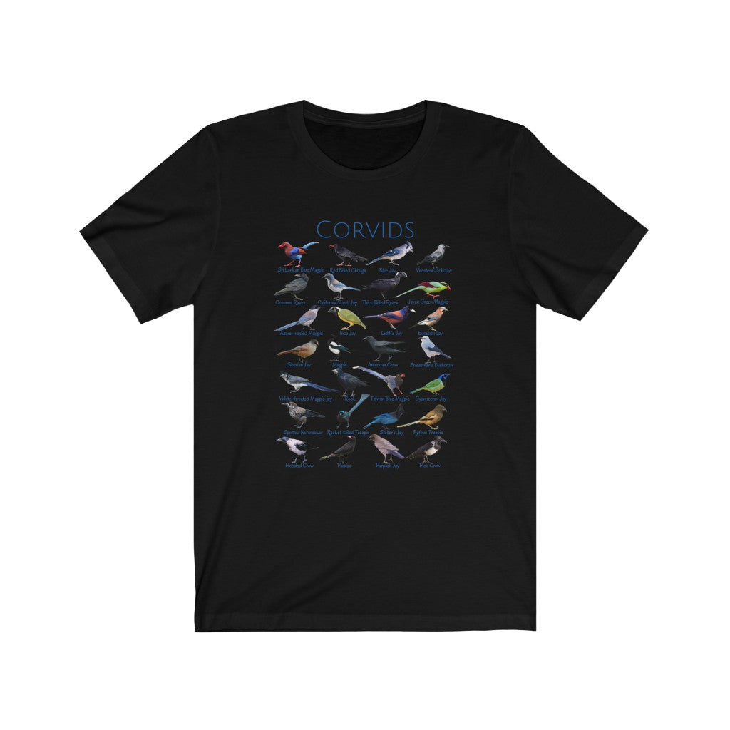 Corvids T-shirt with 28 unique corvid birds