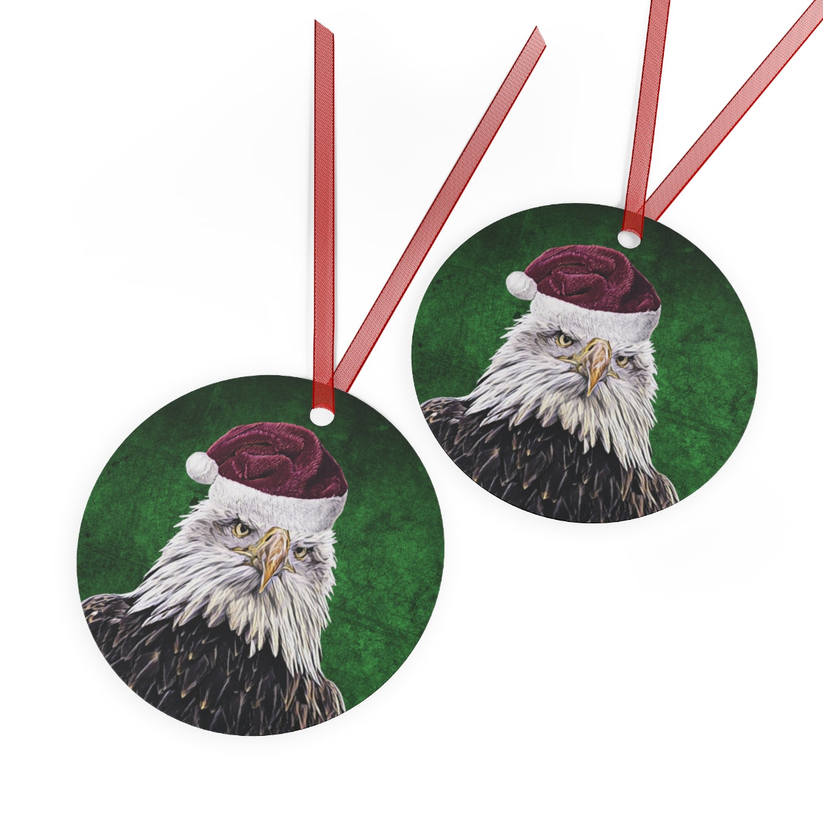 Holiday Bald Eagle with Santa Hat Metal Ornaments