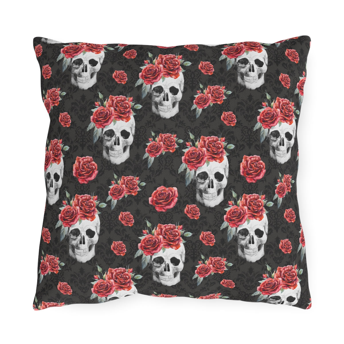 Red Rose and Skull Damask Tote Bag Outdoor Pillows