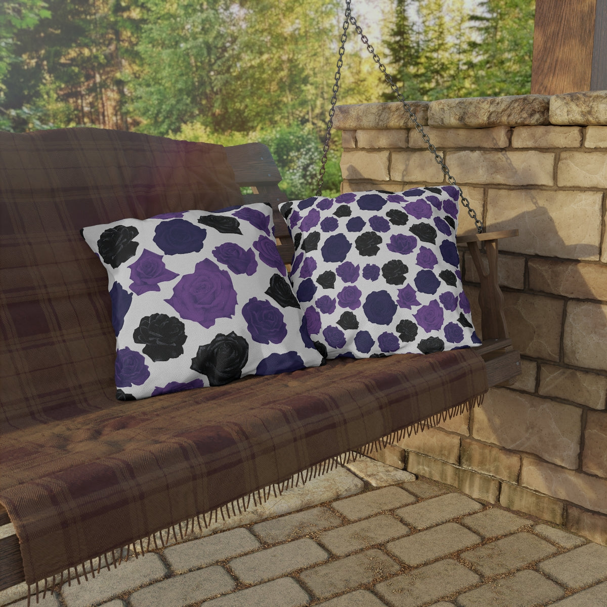 Dark Purple Roses Outdoor Pillows