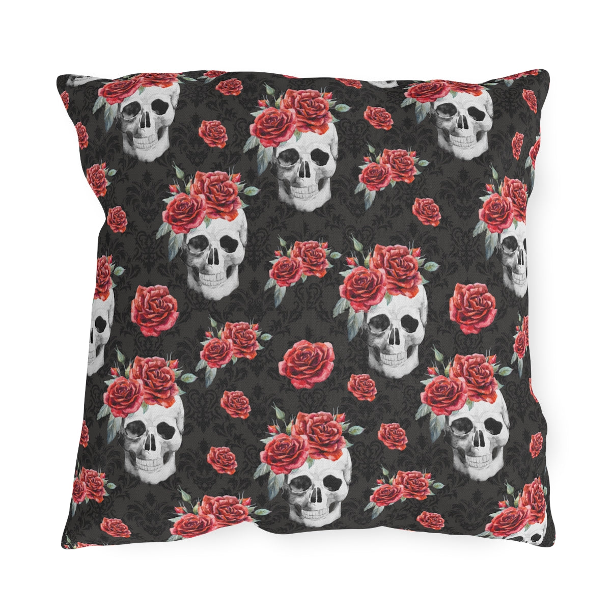 Red Rose and Skull Damask Tote Bag Outdoor Pillows