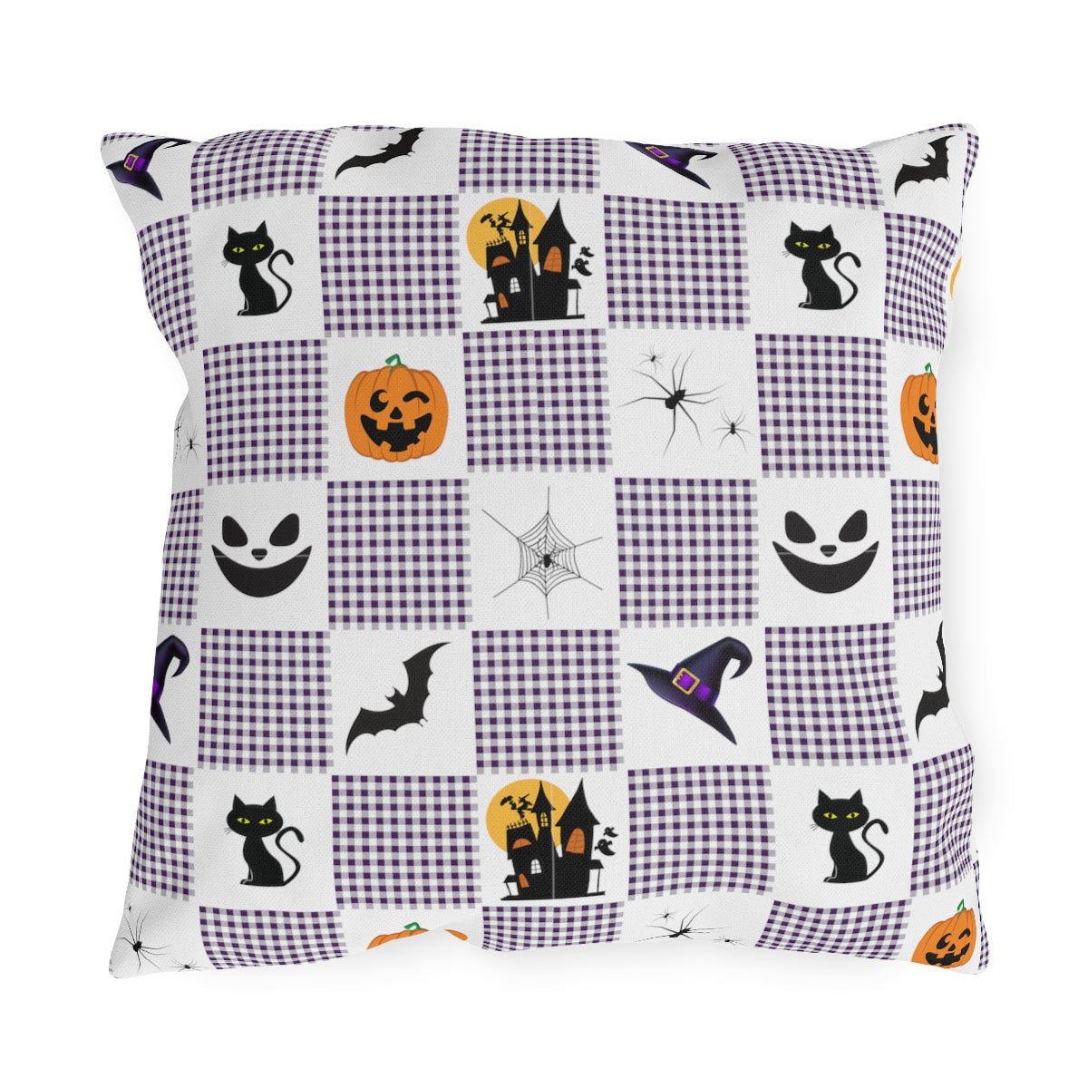 Halloween Purple Checked Outdoor Pillows