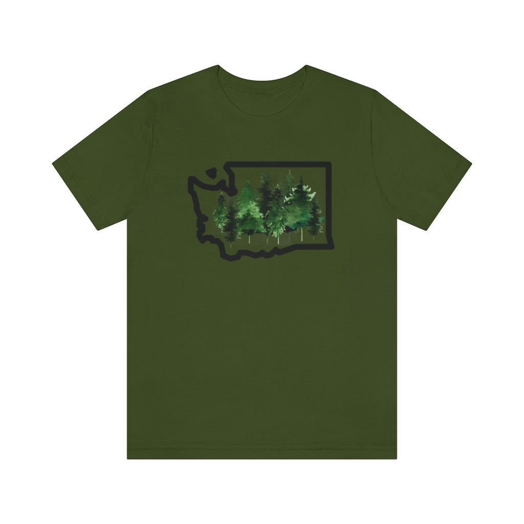 Washington State Dark Watercolor Trees T-shirt