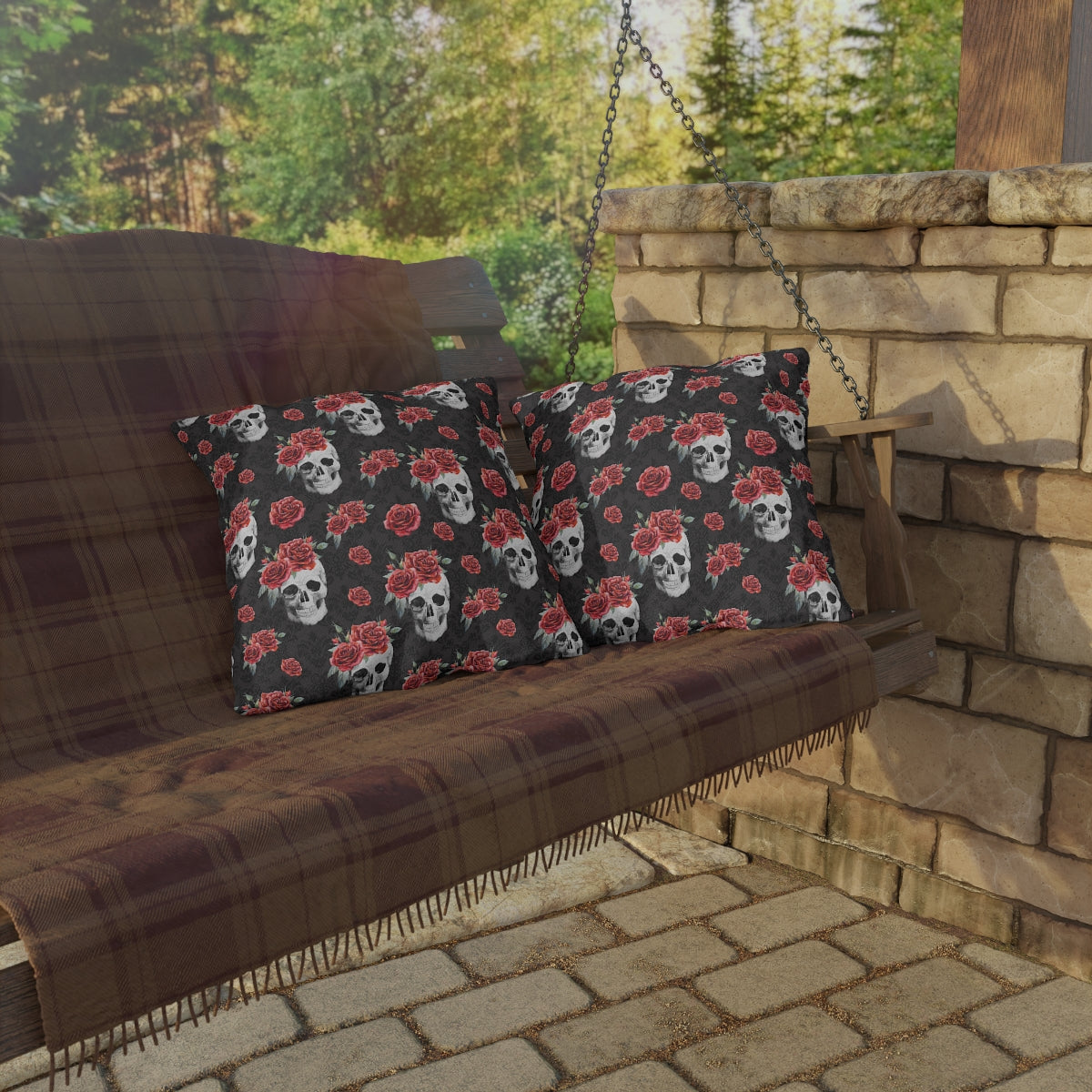 Red Rose and Skull Damask Tote Bag Outdoor Pillows