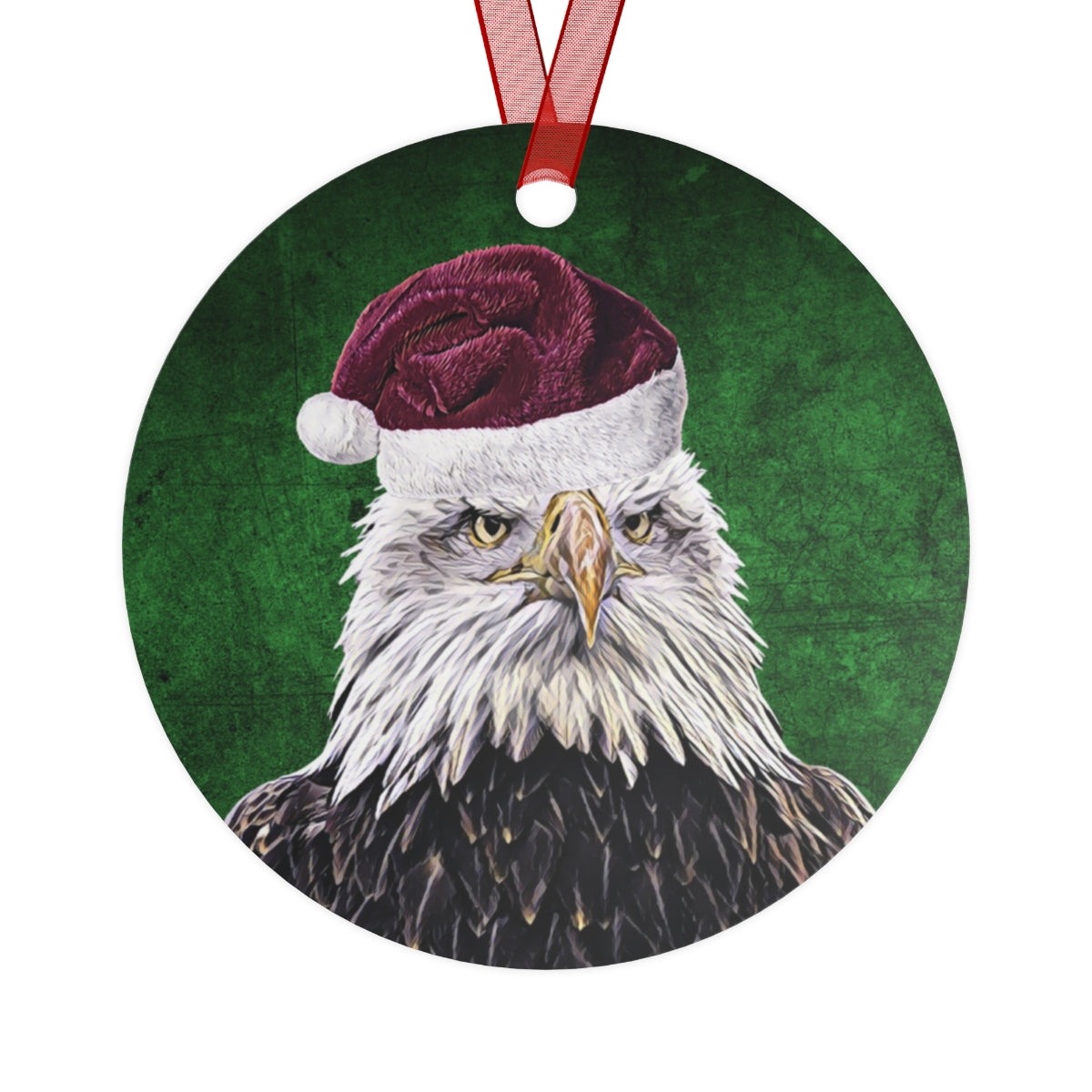 Holiday Bald Eagle with Santa Hat Metal Ornaments