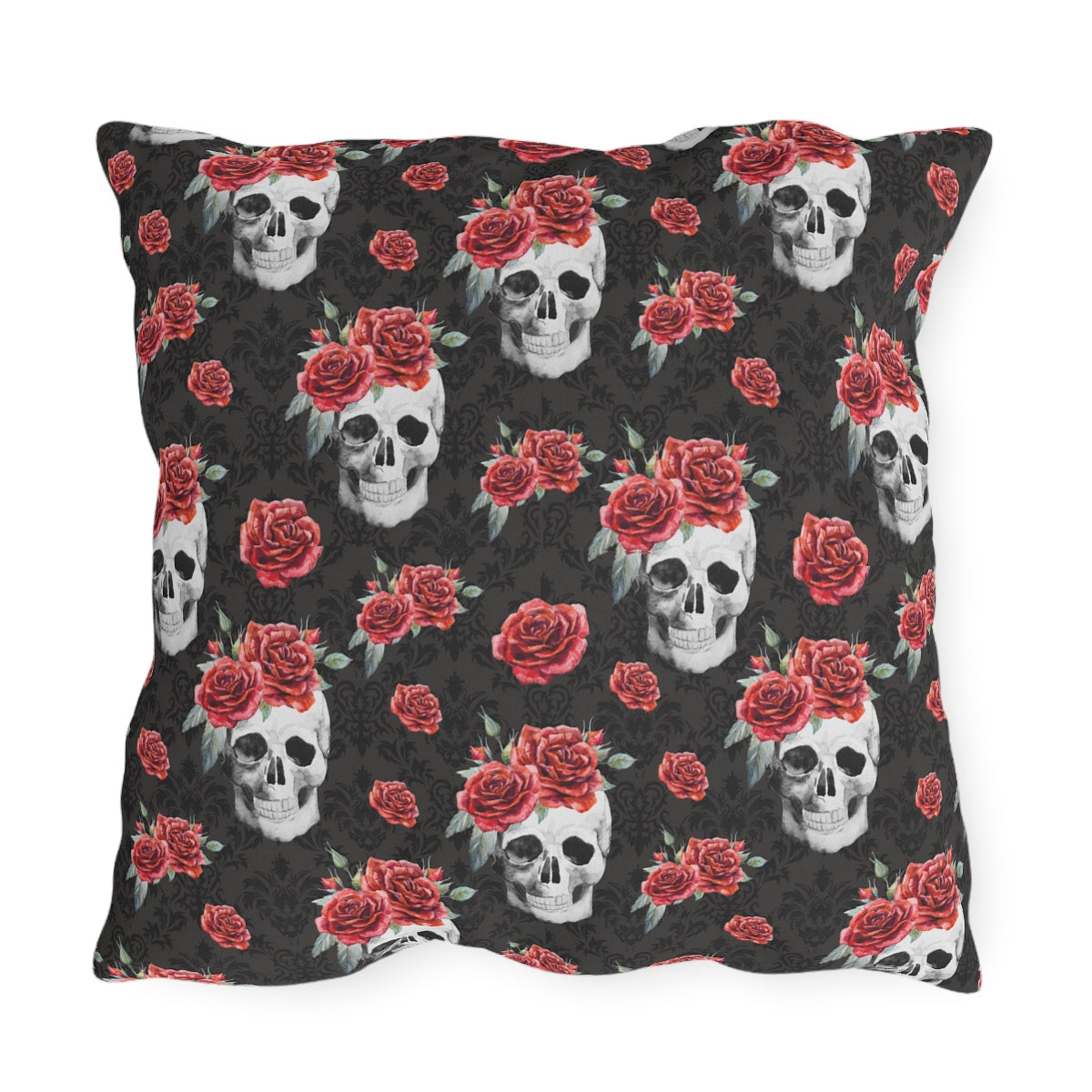 Red Rose and Skull Damask Tote Bag Outdoor Pillows