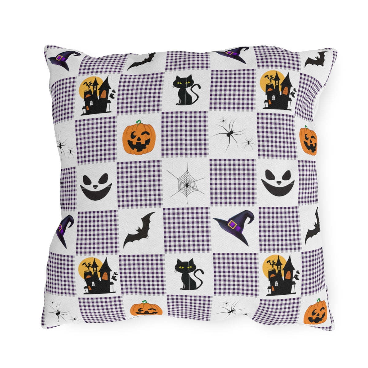 Halloween Purple Checked Outdoor Pillows