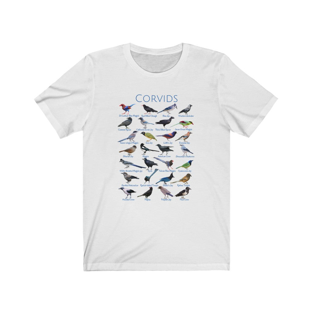 Corvids T-shirt with 28 unique corvid birds