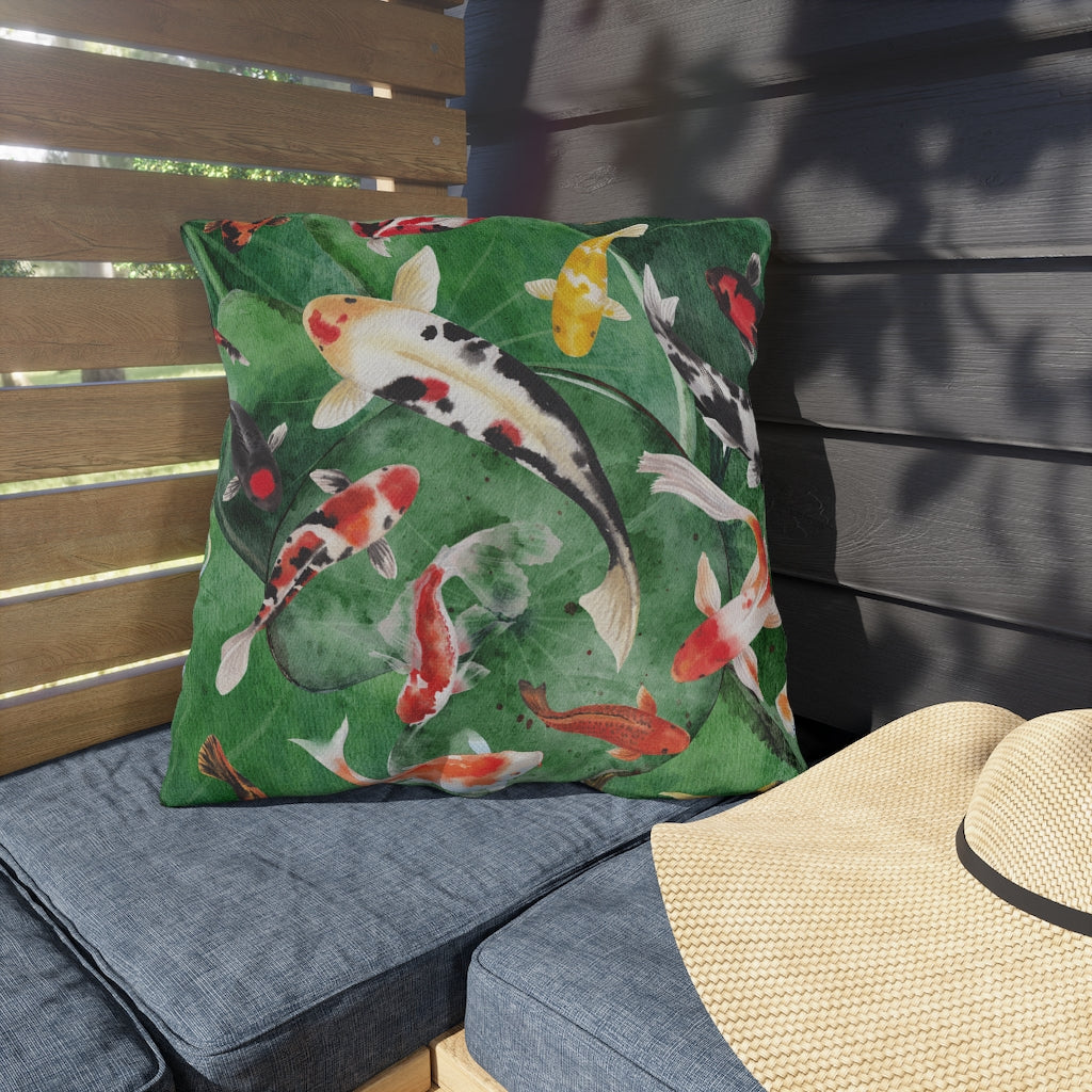 Koi Fish Watercolor Outdoor Pillows