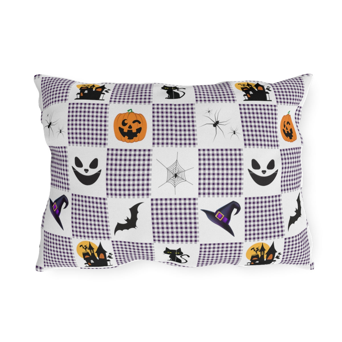 Halloween Purple Checked Outdoor Pillows