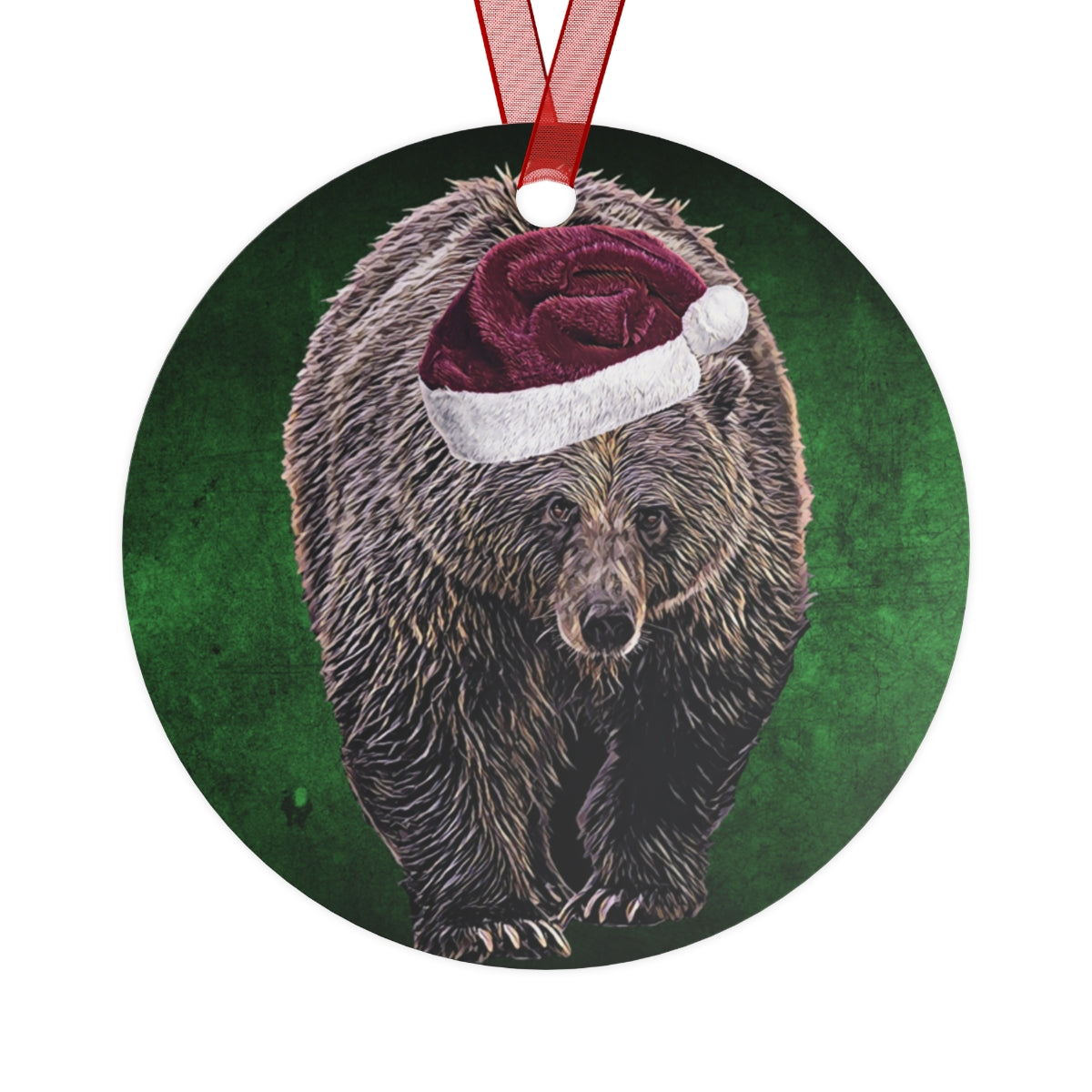 Holiday Bear with Santa Hat Metal Ornaments