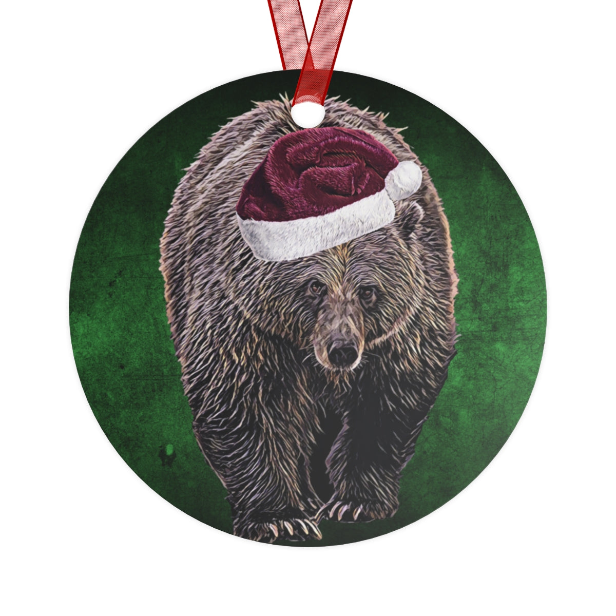 Holiday Bear with Santa Hat Metal Ornament