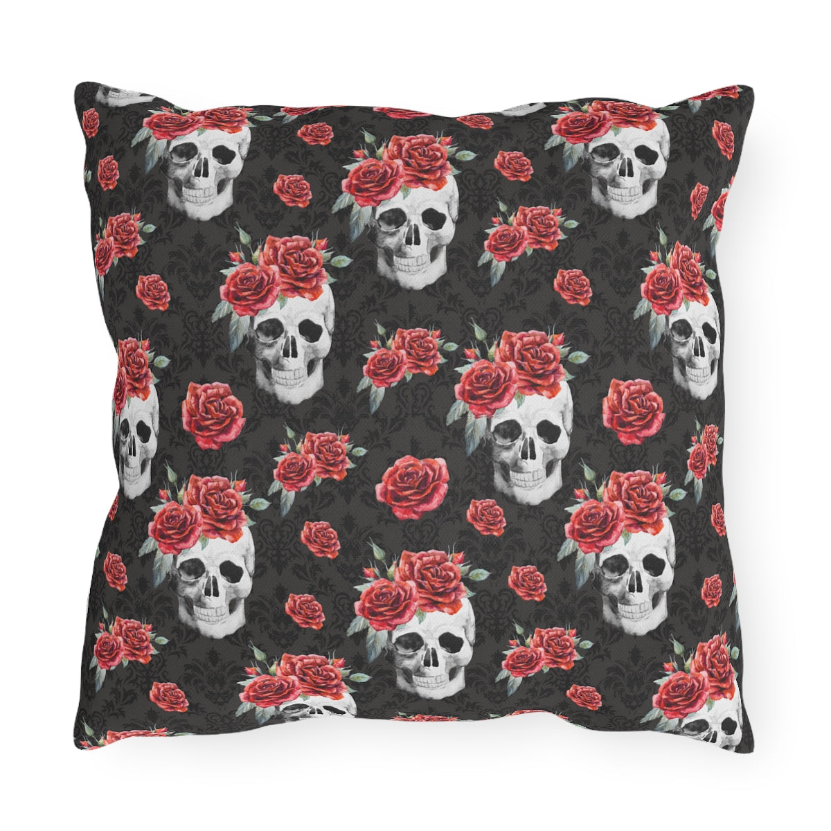 Red Rose and Skull Damask Tote Bag Outdoor Pillows