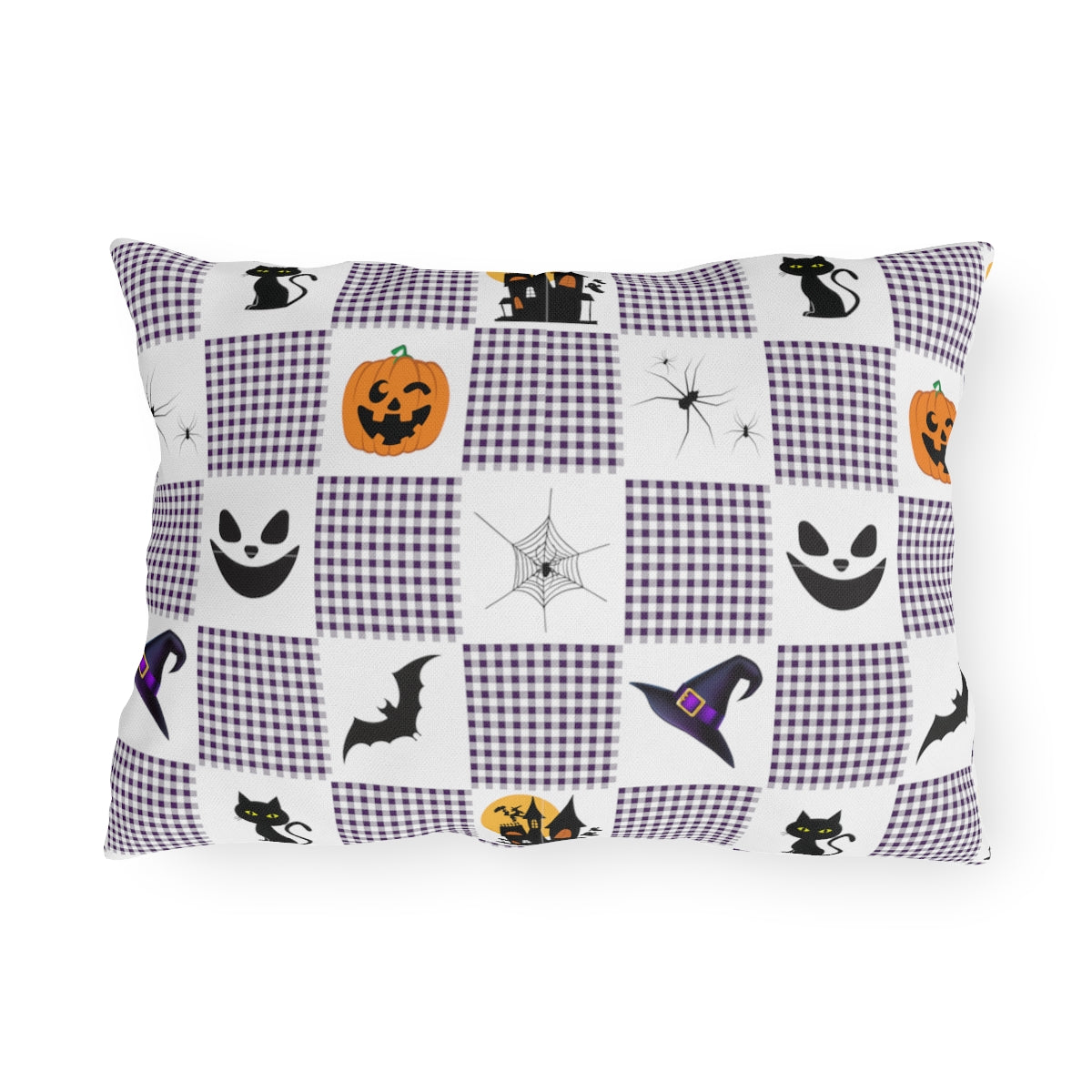 Halloween Purple Checked Outdoor Pillows