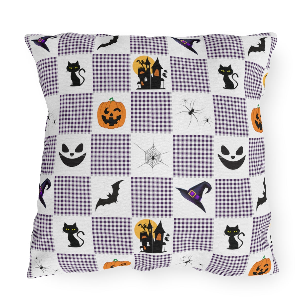 Halloween Purple Checked Outdoor Pillows