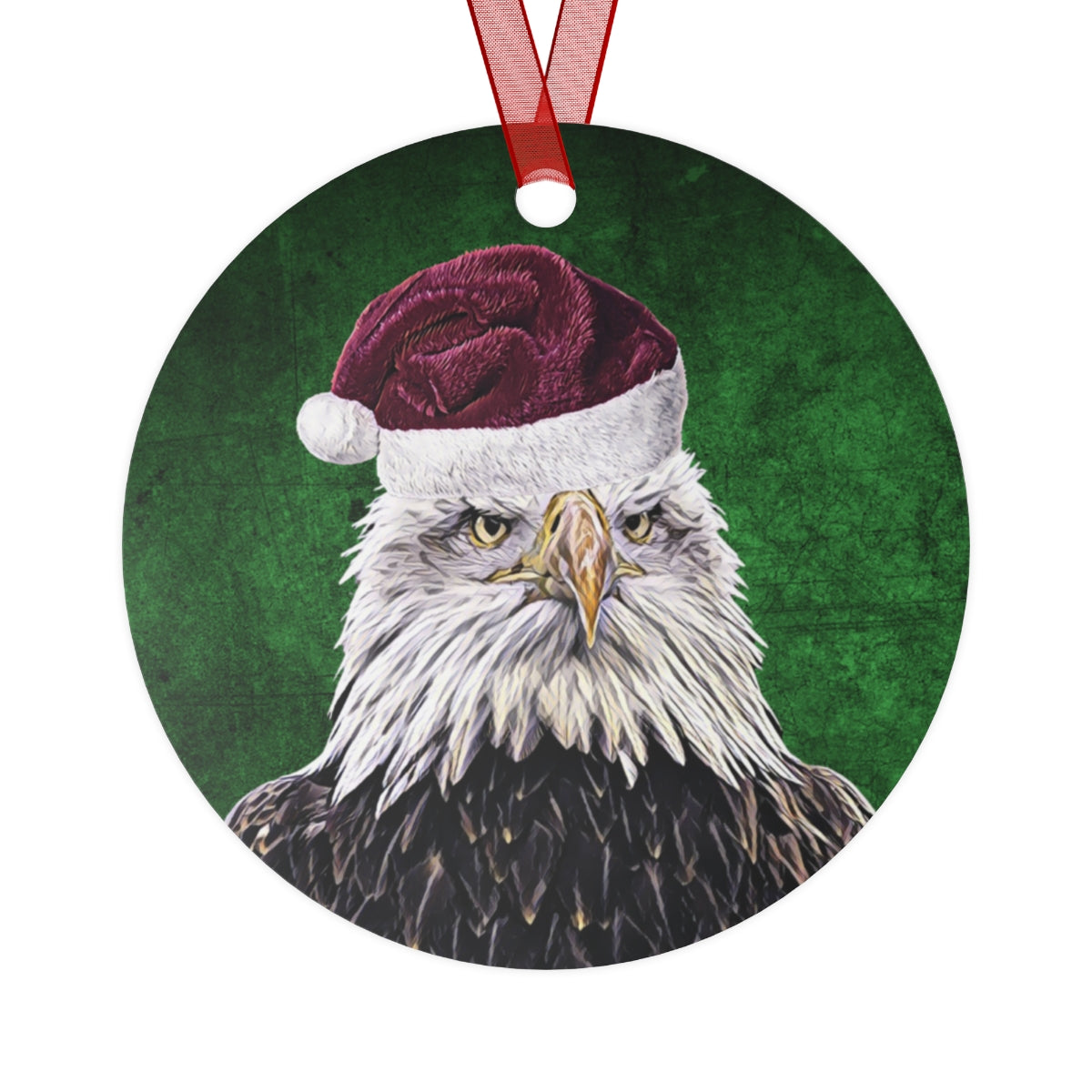 Holiday Bald Eagle with Santa Hat Metal Ornaments