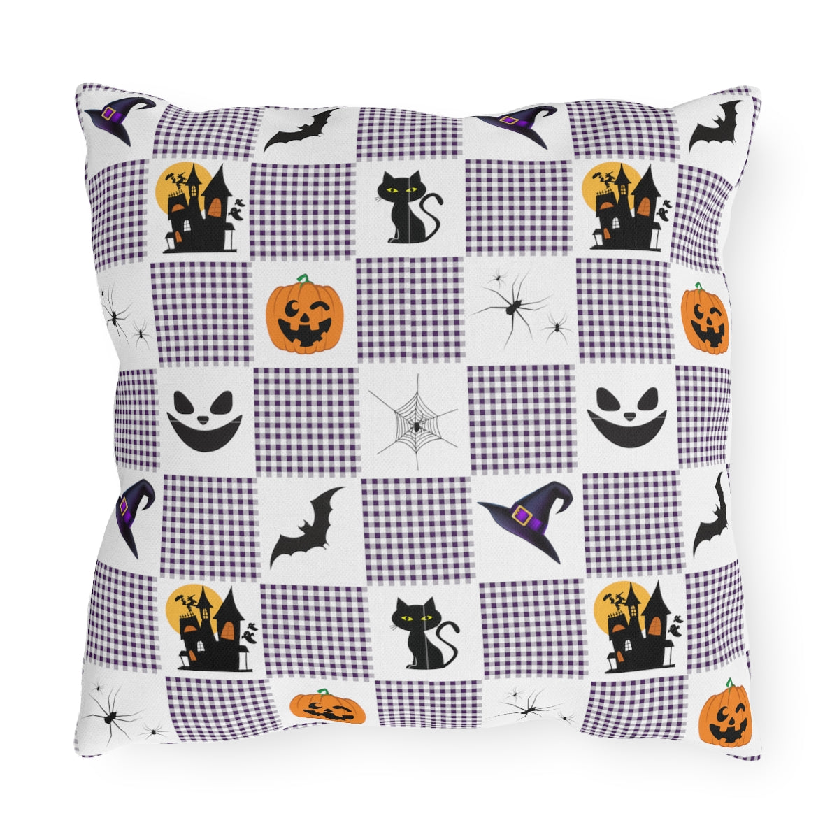 Halloween Purple Checked Outdoor Pillows