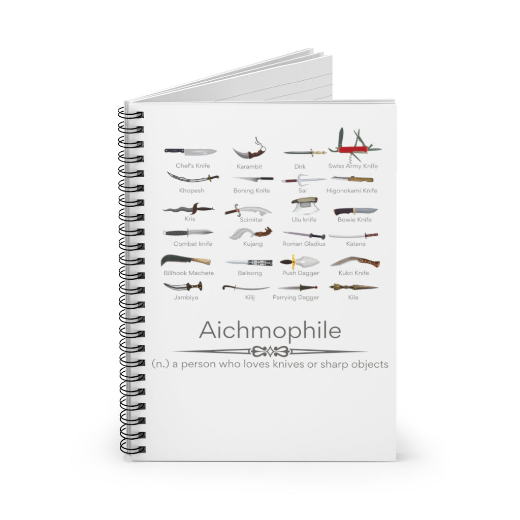 Aichmophile - a Knives and Sharp Things Lover Spiral Notebook - Ruled Line