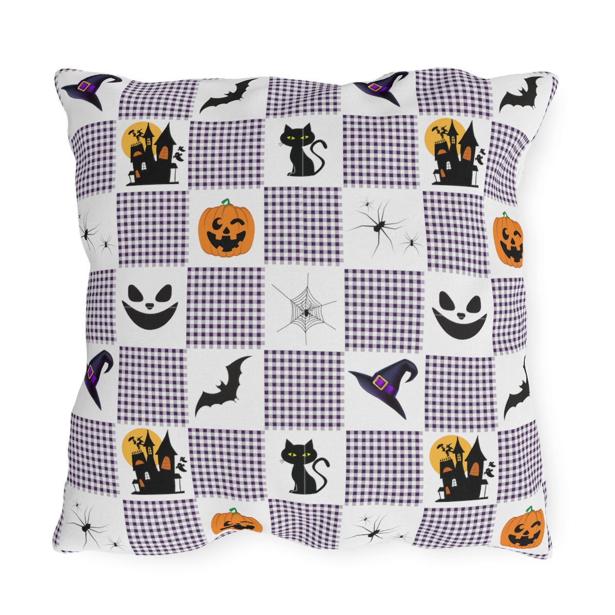 Halloween Purple Checked Outdoor Pillows