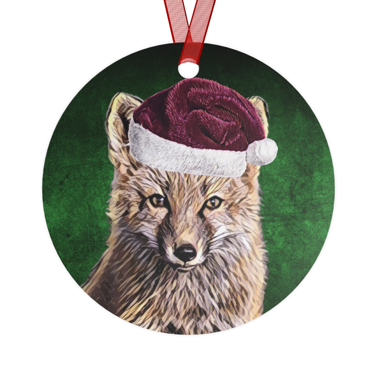 Holiday Fox with Santa Hat Metal Ornaments