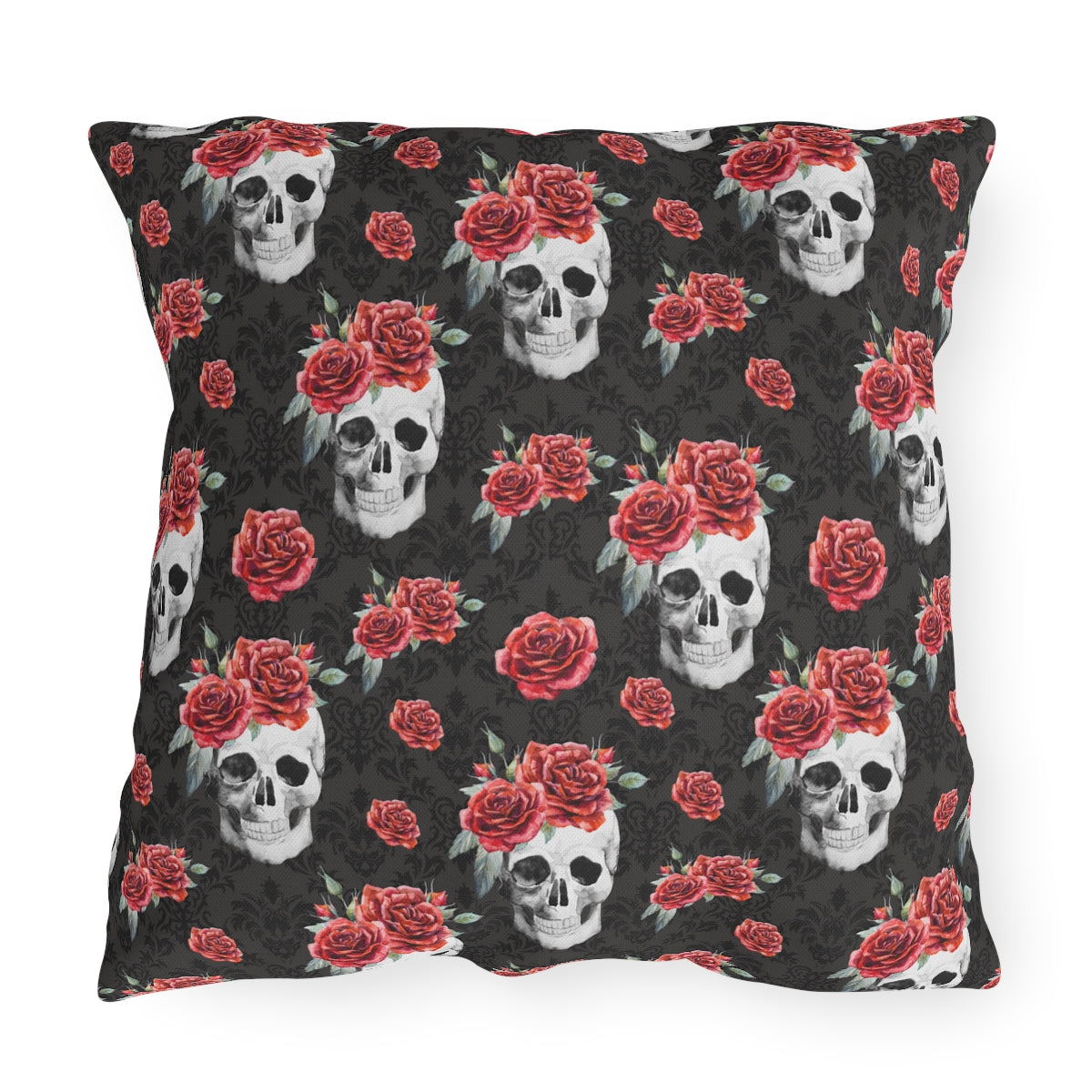 Red Rose and Skull Damask Tote Bag Outdoor Pillows